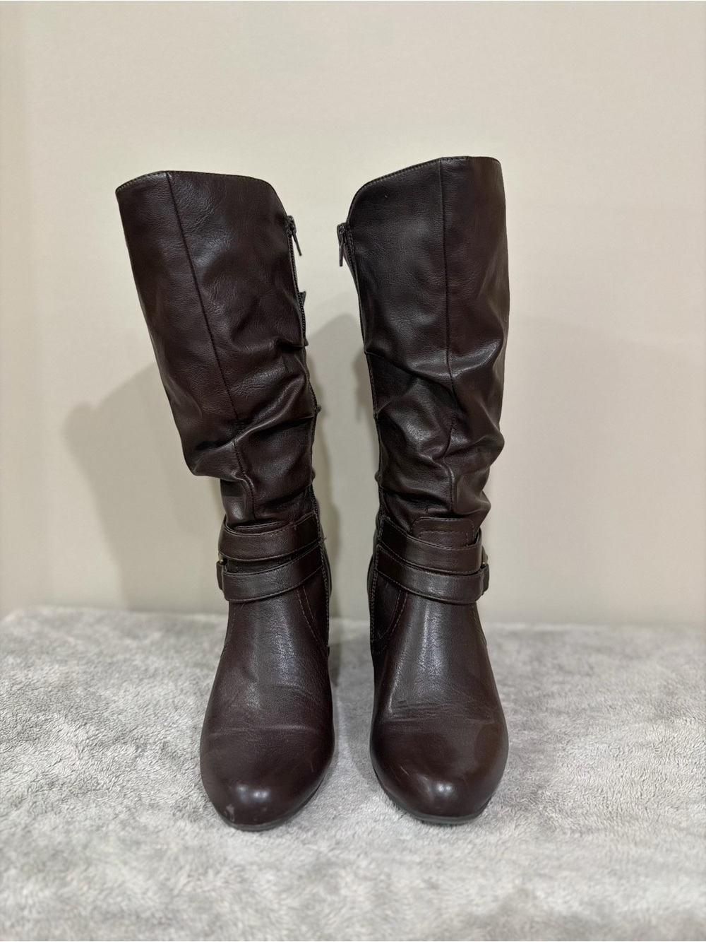 White Mountain Women’s Brown Slouch Knee Boots with Buckle